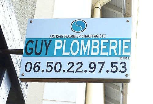 Enseigne GUY Plomberie de Villeneuve-le-Roi avec numéro de Téléphone